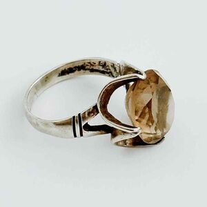 Vintage Sterling Silver Large Faceted Smoky Quartz